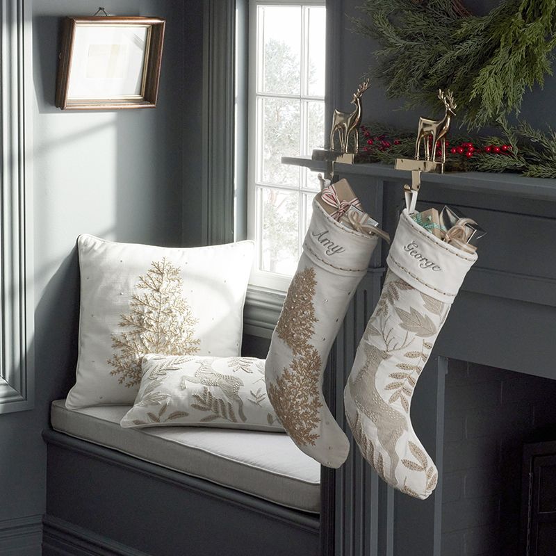 Holiday Stocking - Reindeer Ivory