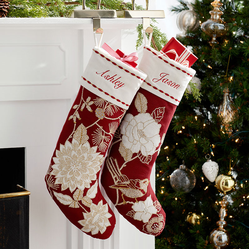 Holiday Stocking - Pinecone Flower Red