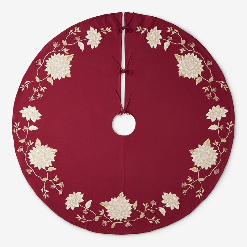 Holiday Tree Skirt - Pinecone Flower Red