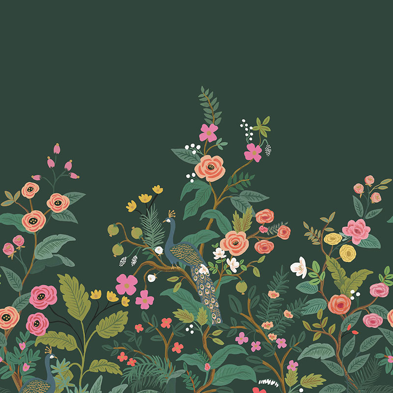 The Company Store Peacock Removable Wall Mural In Green/pink