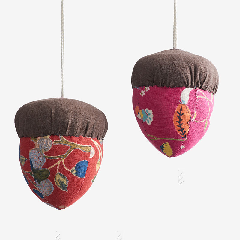 The Company Store Quilted Ornaments, Set Of 2 In Acorns/set Of 2