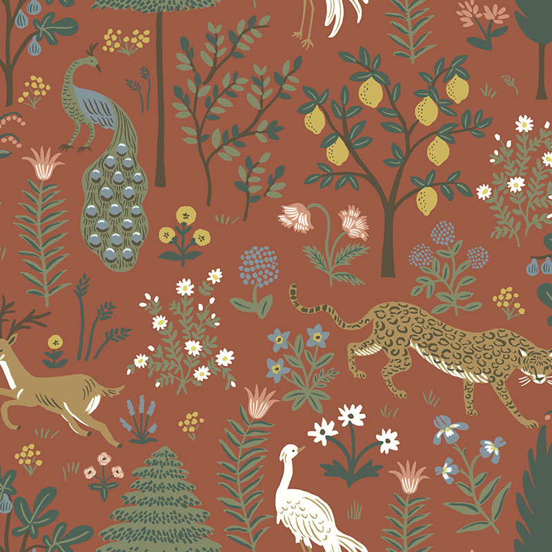 The Company Store Menagerie Traditional Wallpaper In Green/orange/coral