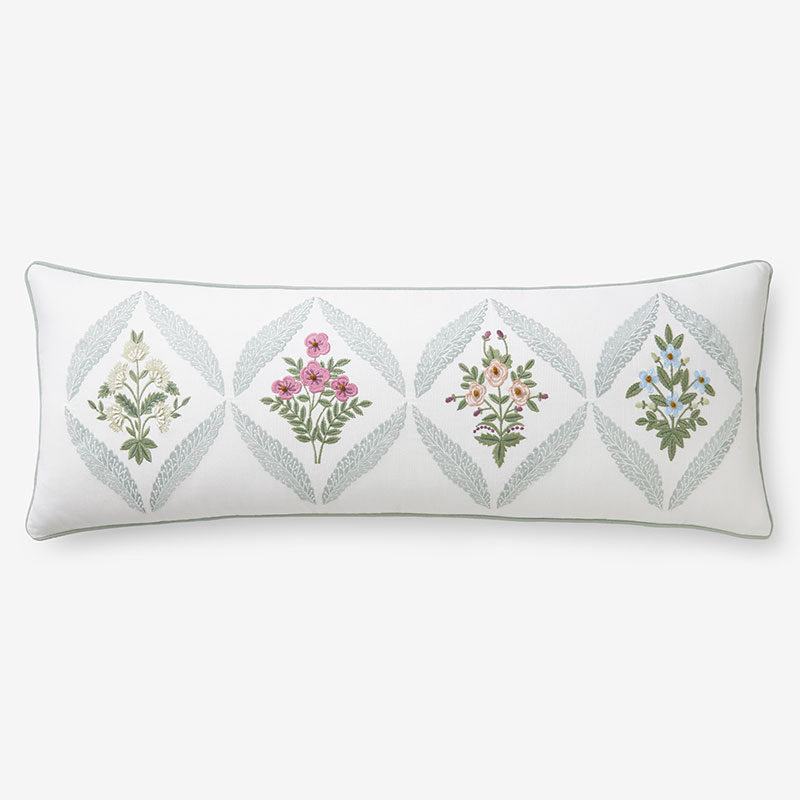 The Company Store Estee Garden Decorative Lumbar Pillow Cover In Green/ivory