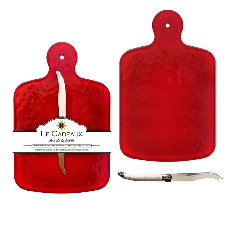 The Company Store Garnet Melamine Cheese Board With Laguiole Cheese Knife In Red
