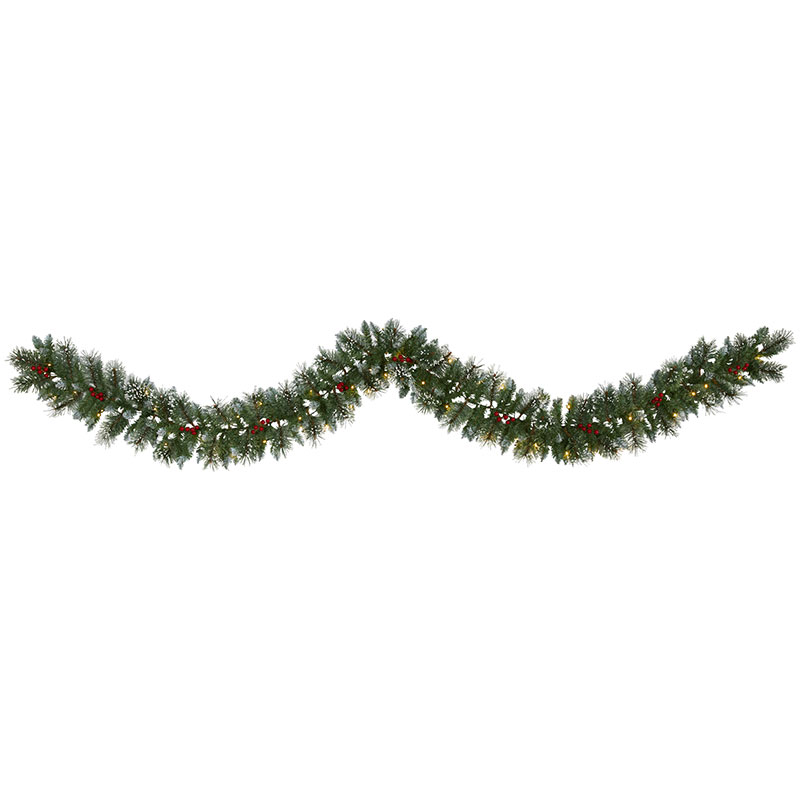 The Company Store Pre-lit Frosted Swiss Pine Garland In Green