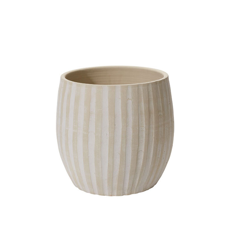 The Company Store Handmade Vertical Stripe Ceramic Cachepot In White