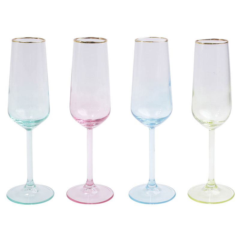 The Company Store Rainbow Assorted Champagne Flutes, Set Of 4 In Blue/green/multi