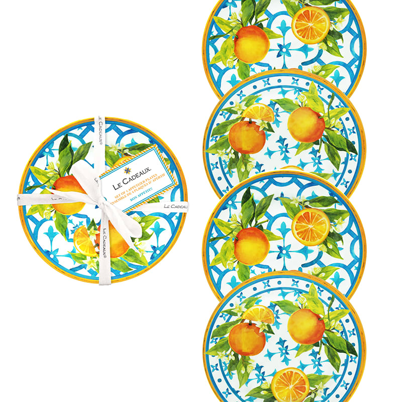 The Company Store Valencia Melamine Appetizer Plates, Set Of 4 In Orange/coral