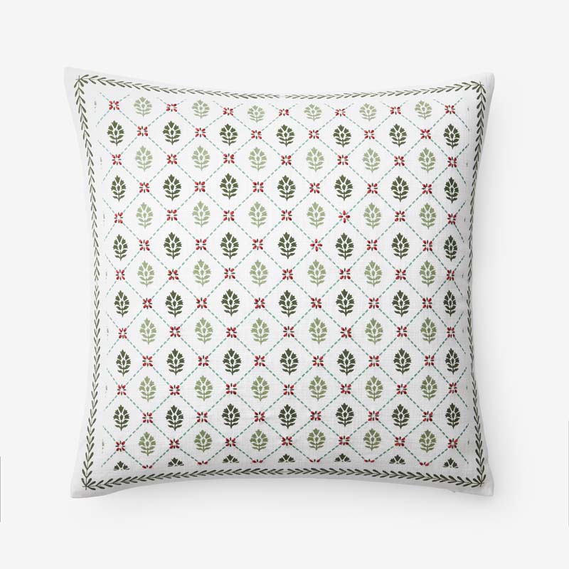 The Company Store Artisan Chic Decorative Square Pillow Cover In Green