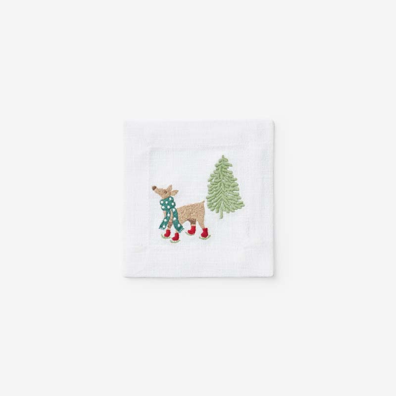 The Company Store Embroidered Novelty Cocktail Napkins, Set Of 4 In Multi