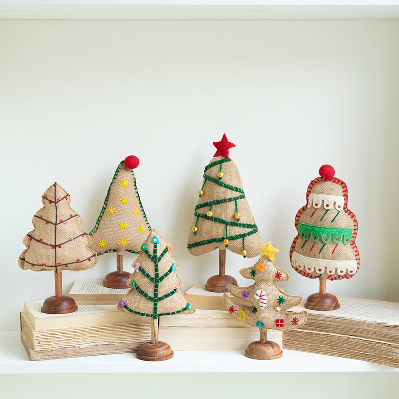 The Company Store Festive Felt Christmas Trees, Set Of 6 In Brown