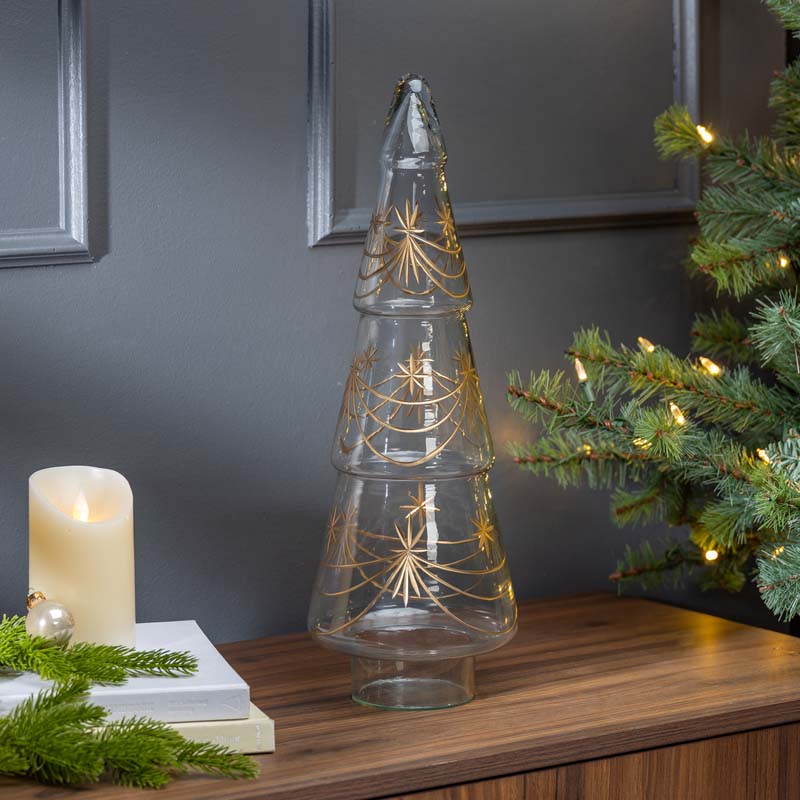 The Company Store Luxe Glass Gold Etched Trees, Large In Multi