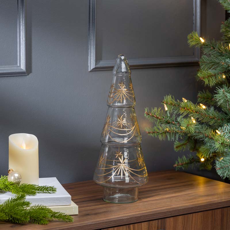 The Company Store Luxe Glass Gold Etched Trees, Medium In Transparent