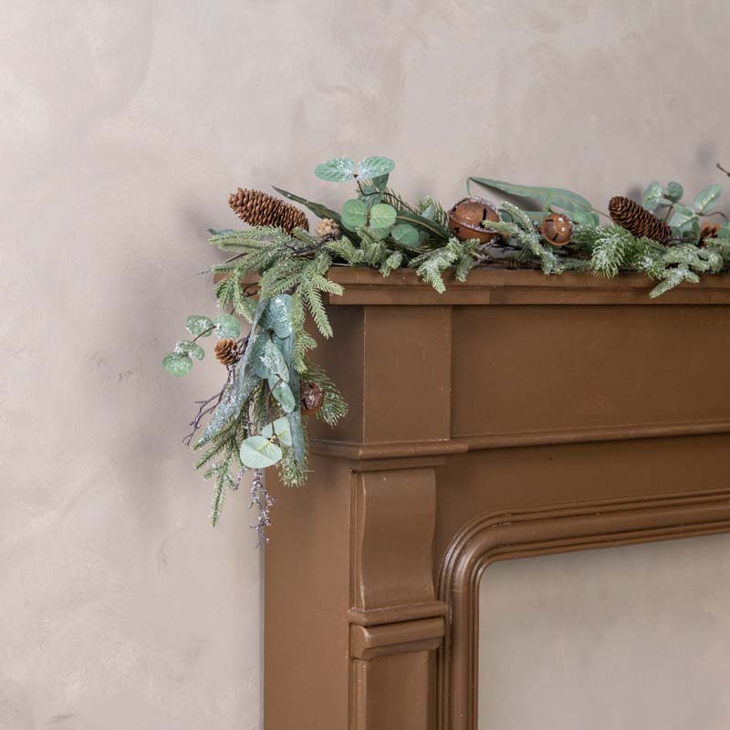 Iced Forest Foliage and Bells Garland - Green,Green
