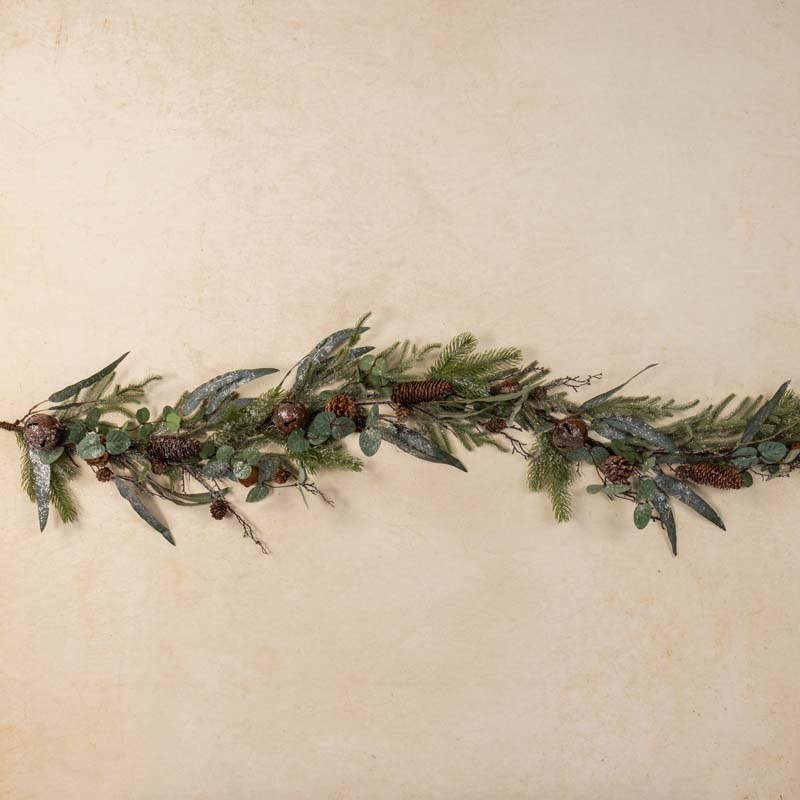 The Company Store Iced Forest Foliage And Bells Garland In Green