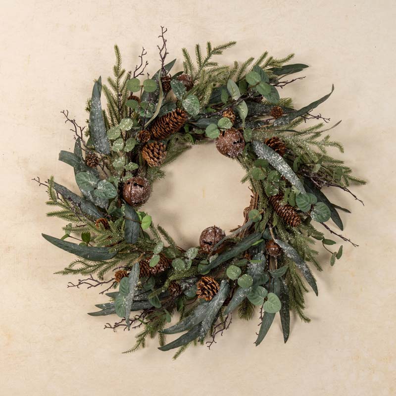 The Company Store Iced Forest Foliage And Bells Wreath In Green