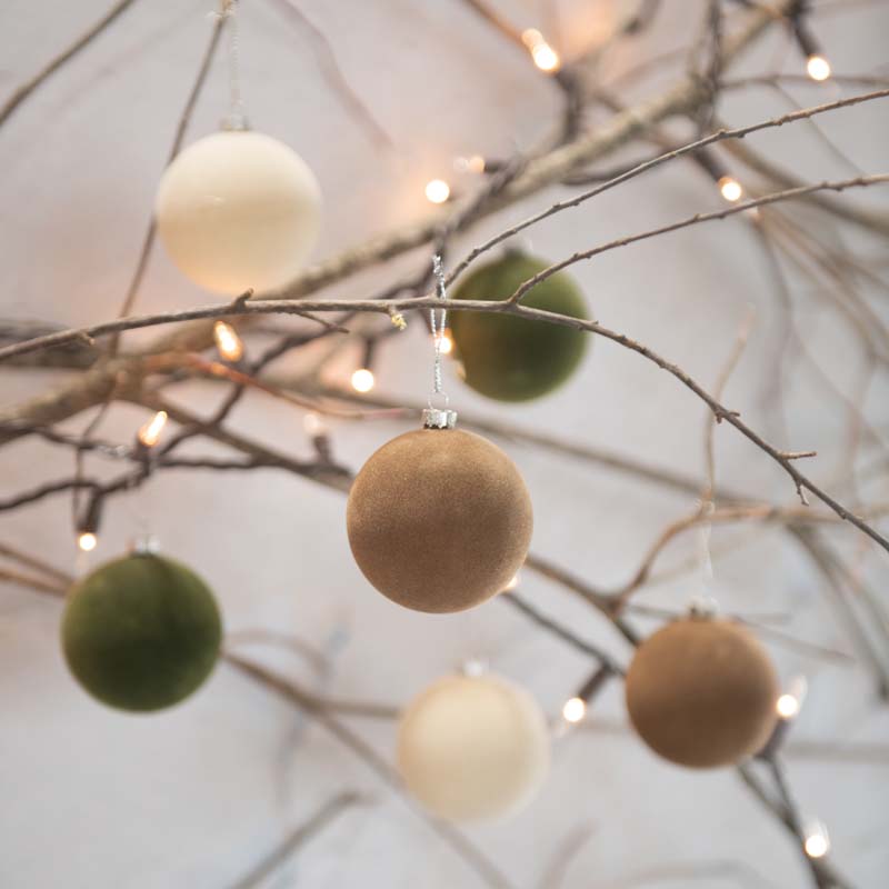 The Company Store Flocked Velvet Holiday Ornaments, Set Of 6 In Multi
