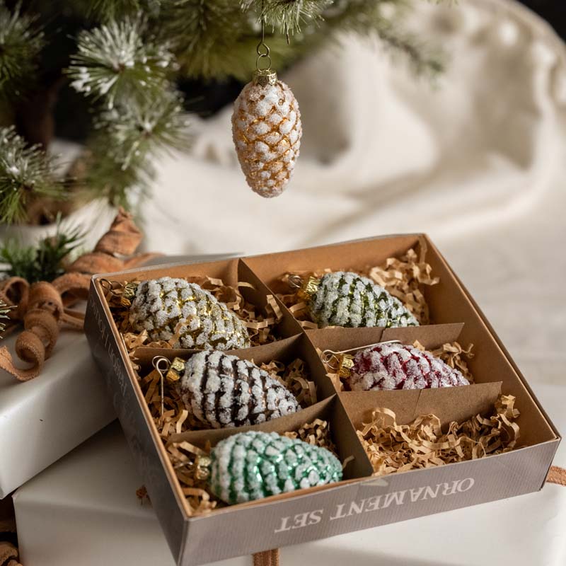 The Company Store Glimmer Pinecone Ornaments, Set Of 6, Glass |  In Multi