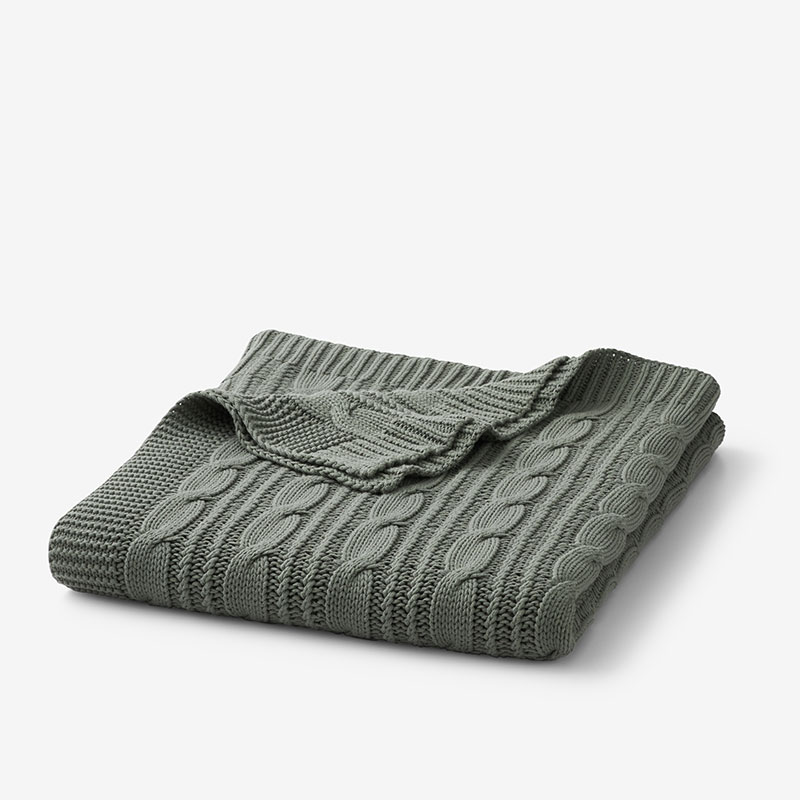 The Company Store Chunky Cable Knit Throw Blanket In Khaki/green