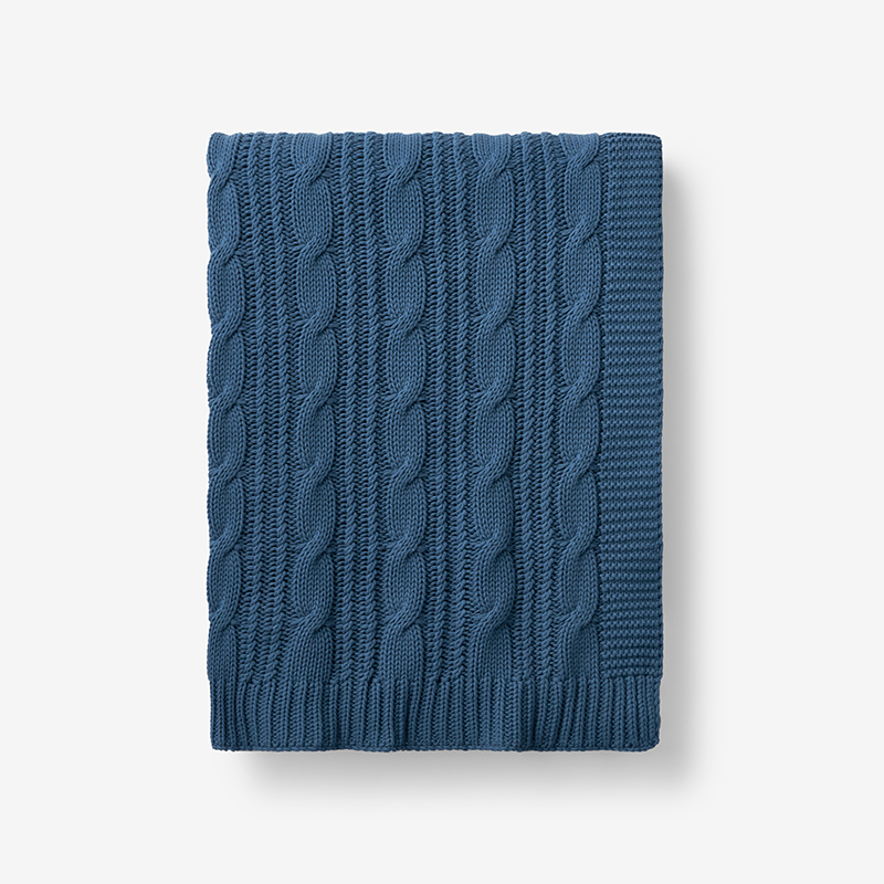 The Company Store Classic Chunky Cable Knit Throw Blanket In Denim Blue