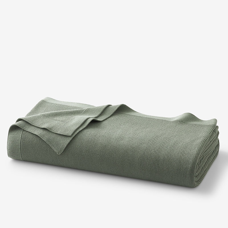The Company Store Classic All Season Breathable Cotton Knit Blanket In Green