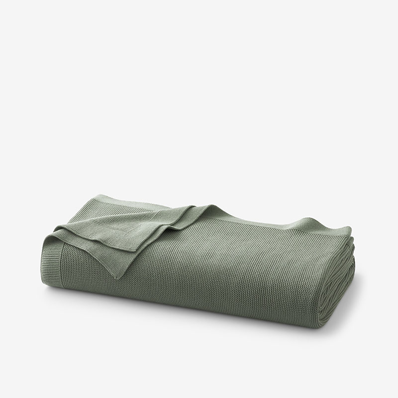 The Company Store Classic All Season Breathable Cotton Knit Throw Blanket In Green