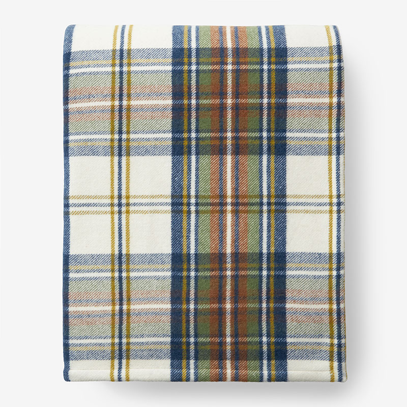 Lambswool Yarn-Dyed Plaid Blanket - Green/Ivory Plaid, Twin