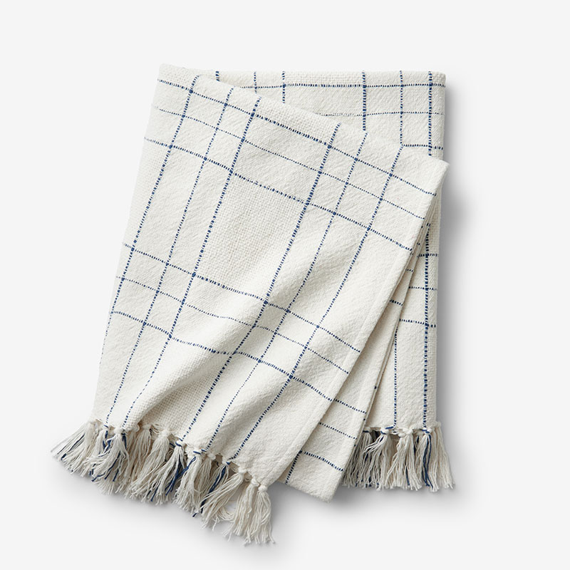 The Company Store Textured Lightweight Throw Blanket In Blue/ivory