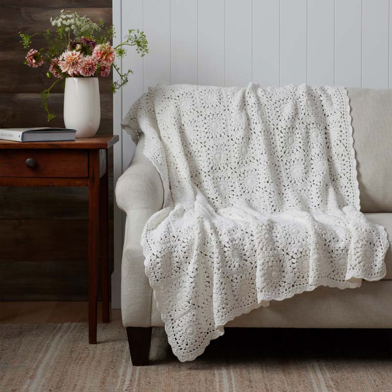 The Company Store Cotton Crochet Throw Blanket In White