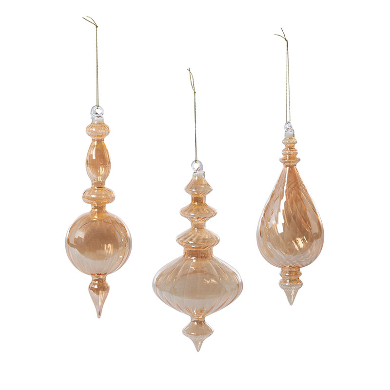 Spun Gold Glass Finial Ornaments, Set of 6