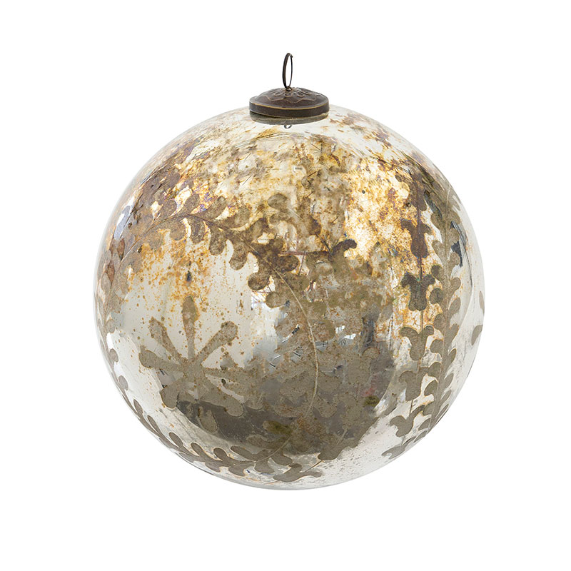 Chateau Etched Mercury Glass Ball Ornament