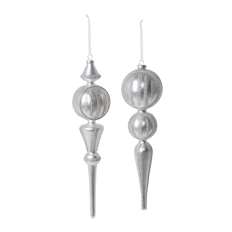 Pearl and Rhinestones Glass Finial Ornaments, Set of 2