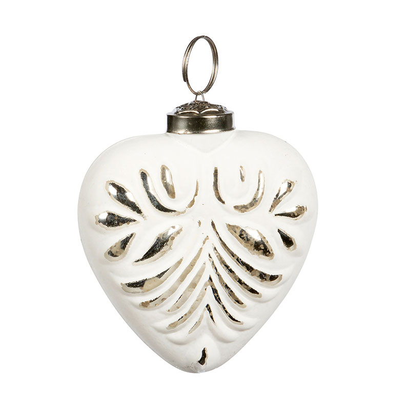 Cottage White Heart Shaped Ornaments, Set of 4