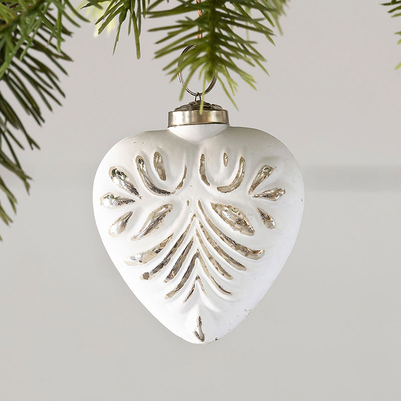 Cottage White Heart Shaped Ornaments, Set of 4 - White
