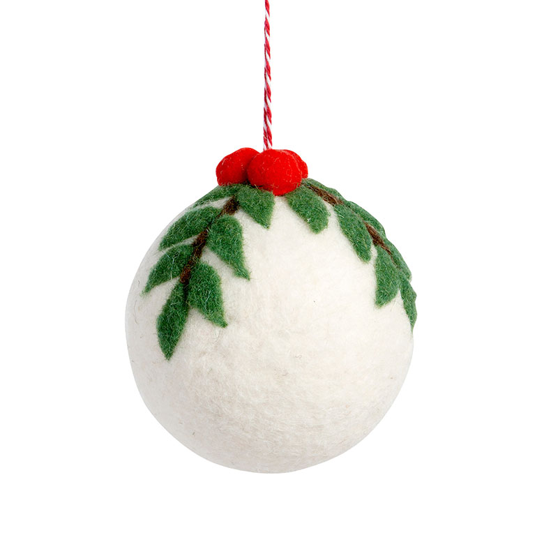Holly Top Wool Ball Ornament