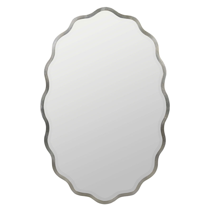 The Company Store Oval Scalloped Metal Frame Wall Mirror In Gray