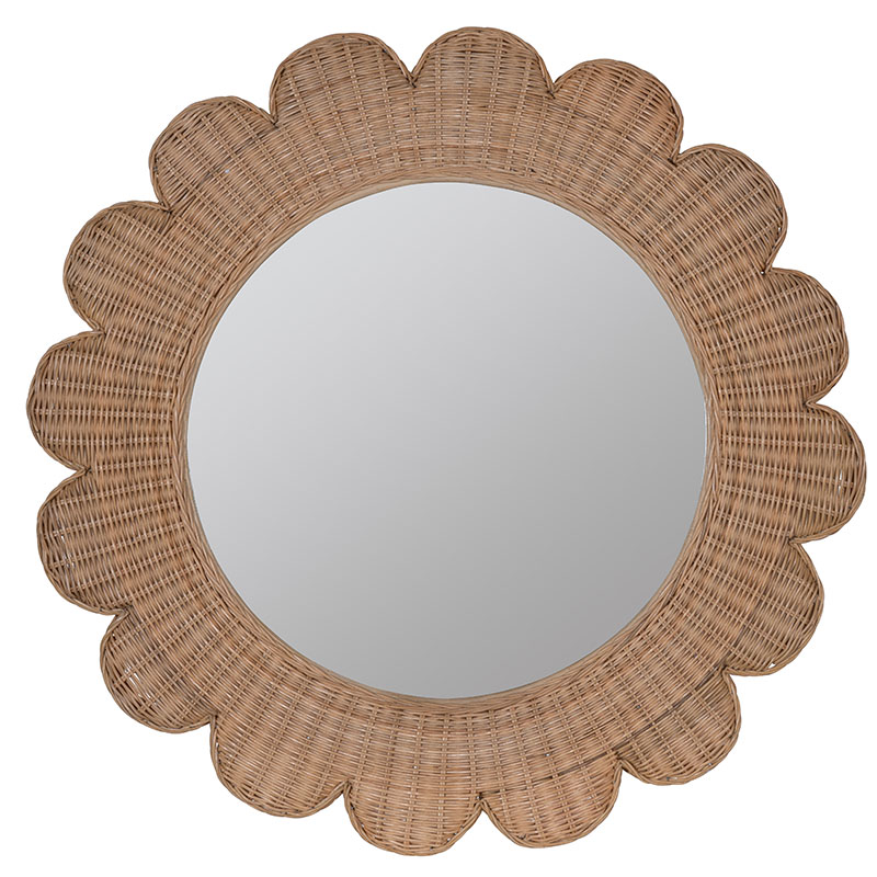 The Company Store Round Scalloped Rattan Wall Mirror In Beige