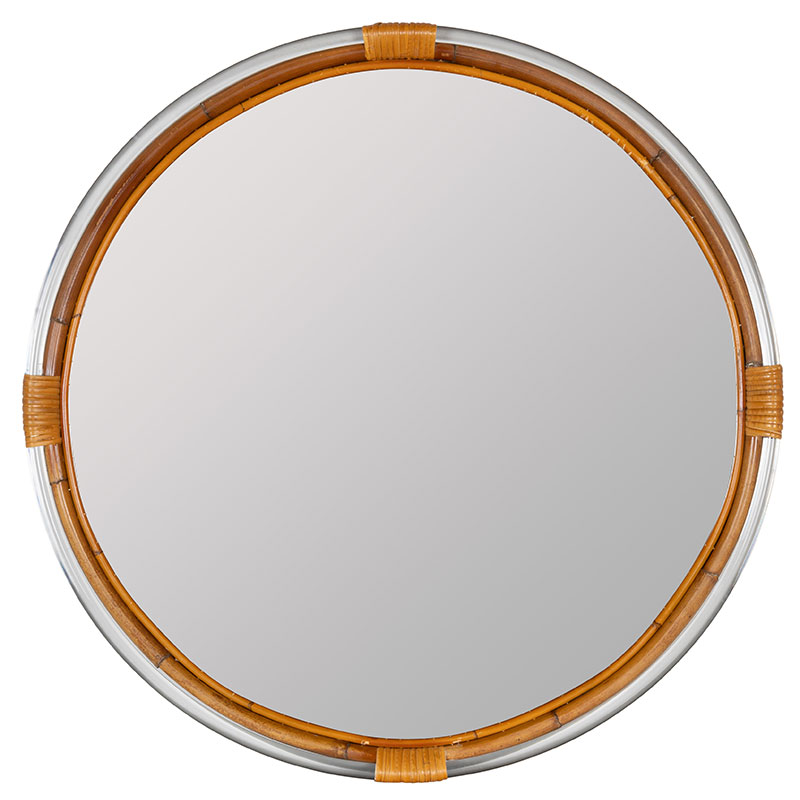The Company Store Two-tone Round Bamboo Textured Frame Wall Mirror In Beige