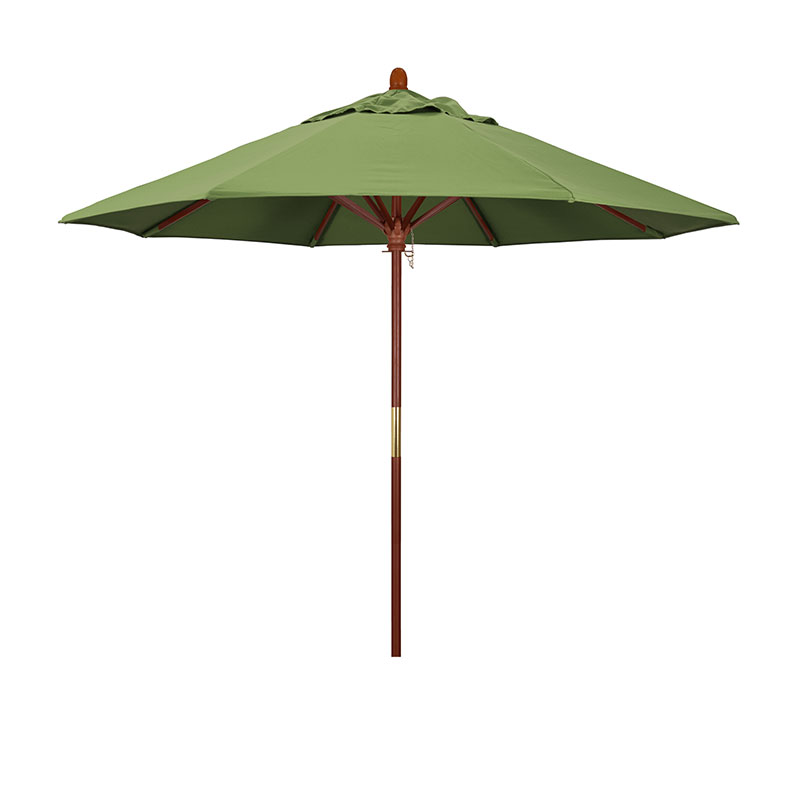 The Company Store Round Outdoor Patio Umbrella, Wood With Manual Lift In Green