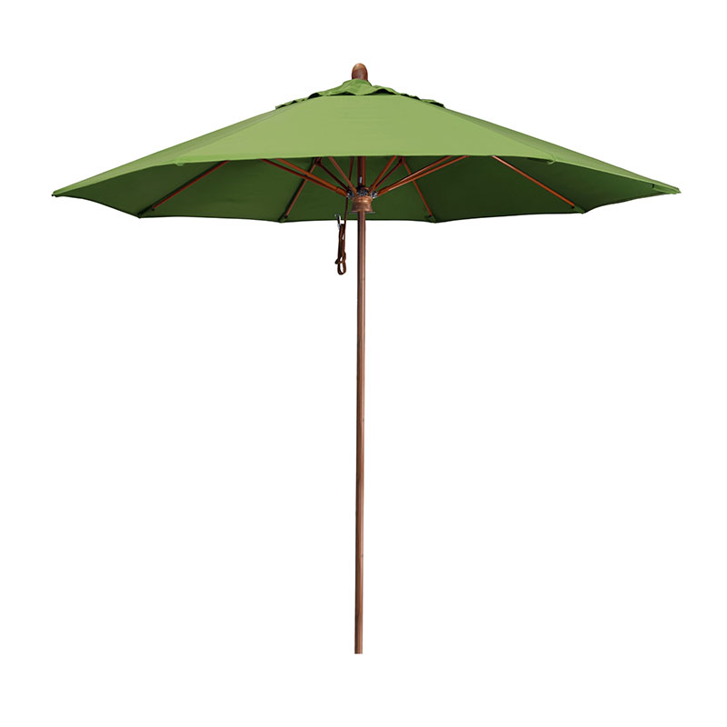 The Company Store Round Outdoor Patio Umbrella, Wood Finished Fiberglass With Pulley Lift In Green