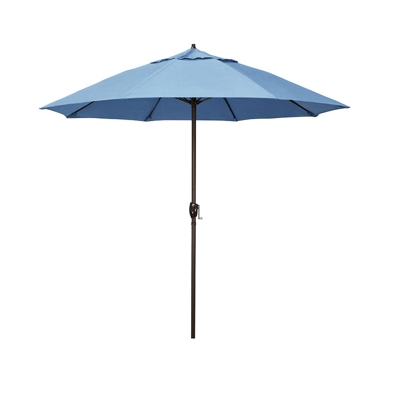 The Company Store Round Outdoor Patio Umbrella, Aluminum With Auto Tilt Crank In Air Blue