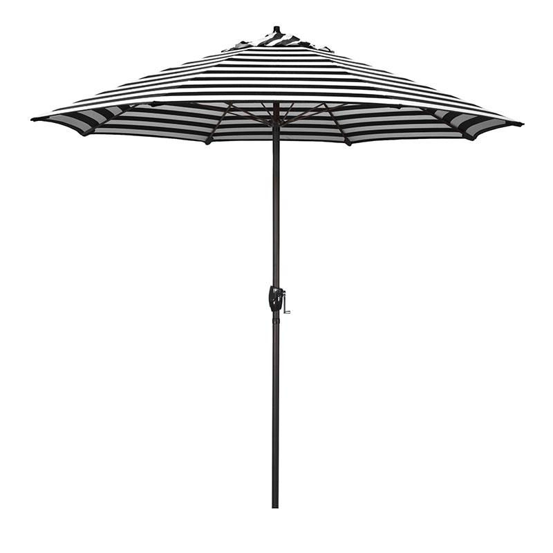 The Company Store Round Outdoor Patio Umbrella, Aluminum With Auto Tilt Crank In Black/white