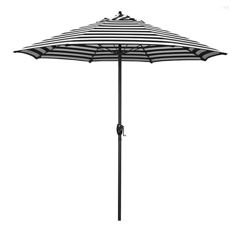 The Company Store Round Outdoor Patio Umbrella, Aluminum With Auto Tilt Crank In Black/white
