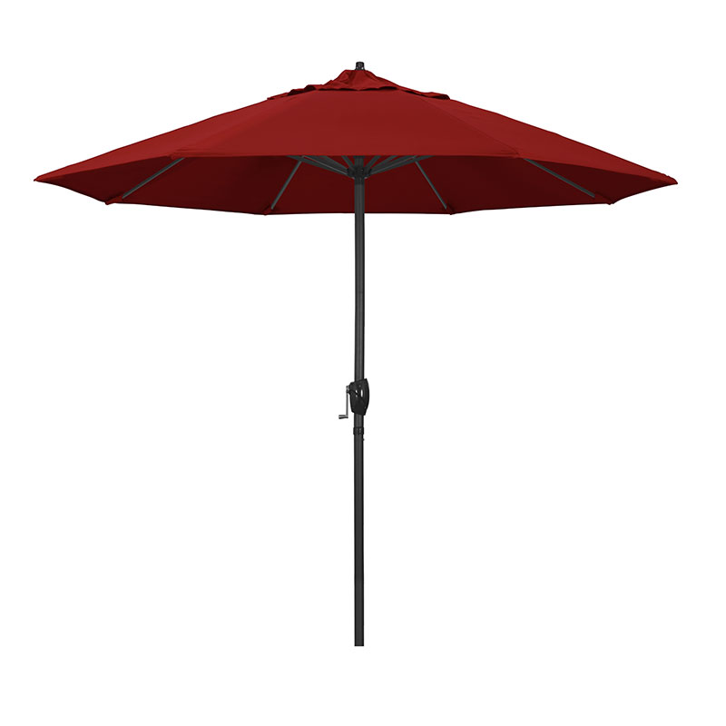 The Company Store Round Outdoor Patio Umbrella, Aluminum With Auto Tilt Crank In Jockey Red