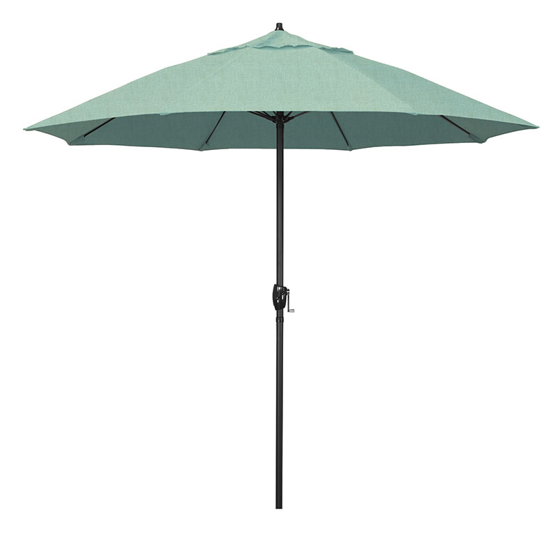 The Company Store Round Outdoor Patio Umbrella, Aluminum With Auto Tilt Crank In Teal/turquoise Blue