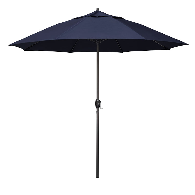 The Company Store Round Outdoor Patio Umbrella, Aluminum With Auto Tilt Crank In Blue