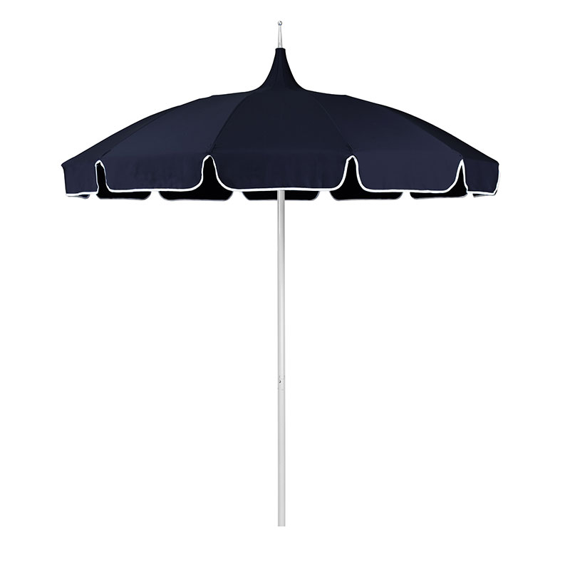 The Company Store Round Solid Pagoda Outdoor Patio Umbrella, Fiberglass With Push Lift In Blue