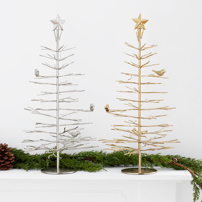 Metal Holiday Bird Tree - Gold