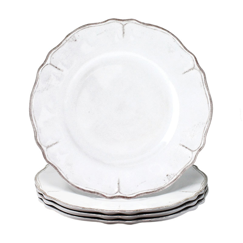 The Company Store Rustica Antique White Melamine Dinner Plates, Set Of 4 In Ivory/white
