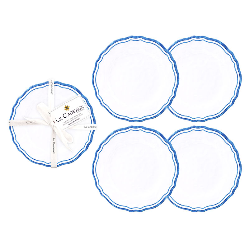 Maison Melamine Appetizer Plates, Set of 4 - White/Blue